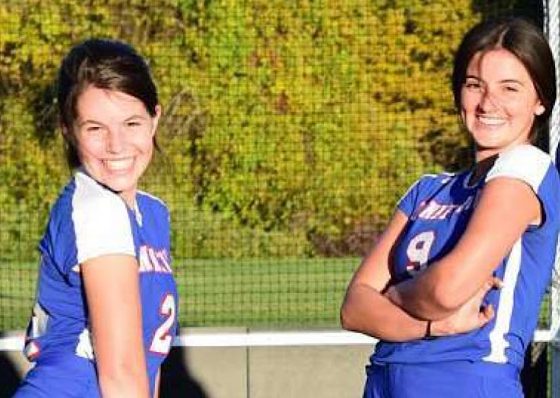 Nonnewaug field hockey players Lola Taylor and Victoria Canonico at their third game at Shepaug on October 8th (Picture courtesy of Carolyn Montero)