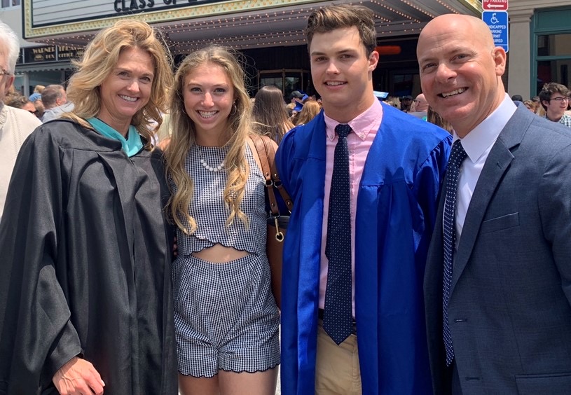 Nonnewaug principal Pam Sordi, left, poses with her family after her son, Nick (second from right) graduated from Nonnewaug.