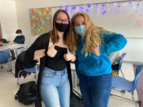 Nonnewaug juniors Michaela Pellino, left, and Alyssa Hodges prove that out-of-district and in-district students often become friends in no time.