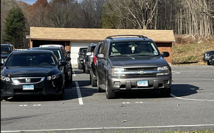 The Nonnewaug senior parking lot displays student driver cars and the NHS senior lot with some exceptions of junior spots.