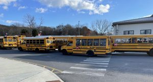 A few of the many busses that pull through the Nonnewaug bus loop daily. Outside of Region 14, buses from Seymour, Oxford, Naugatuck, Watertown, Bethel, New Milford, Region 5, Region 16, and Region 15 arrive daily to drop off Ag students. 