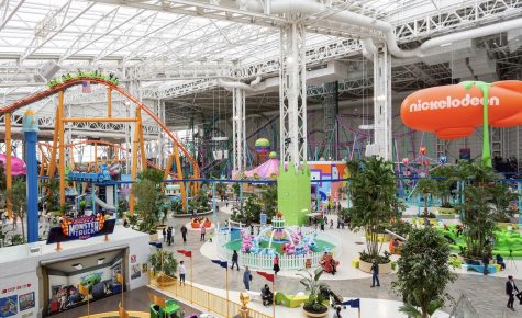 The skyline of the Nickelodeon Universe theme park inside of the American Dream Mall. This park is the anchor of the mall and features all your favorite childhood characters with fun for all ages.