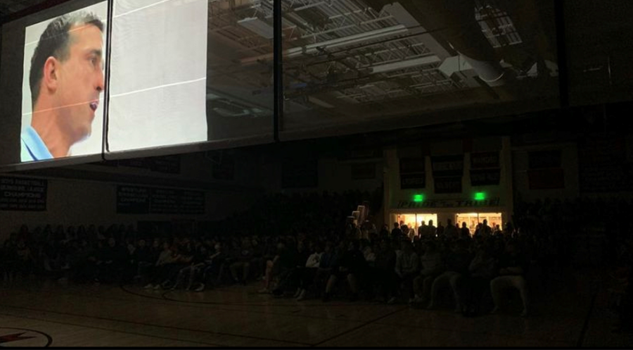 Before Herrens appearance, students sat down to watch a documentary of Herrens talks around the world. 