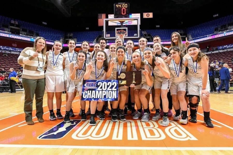 The Thomaston girls basketball team won the Class S state championship March 19 by defeating Coventry at Mohegan Sun Arena.