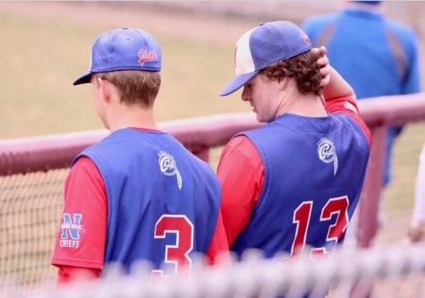 Nonnewaug baseball captains Ben Conti and Jason Mauro watch the action during a preseason scrimmage at Naugatuck. The Chiefs goal is to win the Berkshire League title and make a run in the Class M state tournament.