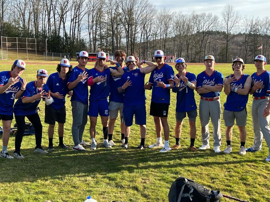 The+Nonnewaug+baseball+team+poses+after+a+14-2+win+over+Northwestern+on+April+11.