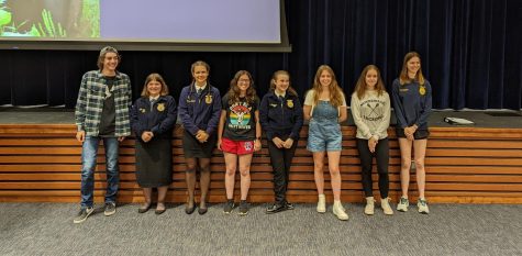 The new slate of chapter officers for the 2022-2023 school year include (left to right): Nick Saccomani as Parliamentarian; Faith Lally as Historian; Samara Thomas as Sentinel; Madelynn Orosz as Reporter; Sage Samuelson as Treasurer; Jamie Paige as Vice President; Juliann Noyd as Secretary; Anna Shupenis as President.  