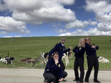 The Dairy Judging team enjoys a moment on UConns North Campus following a long day competing at UConns CDE event. 