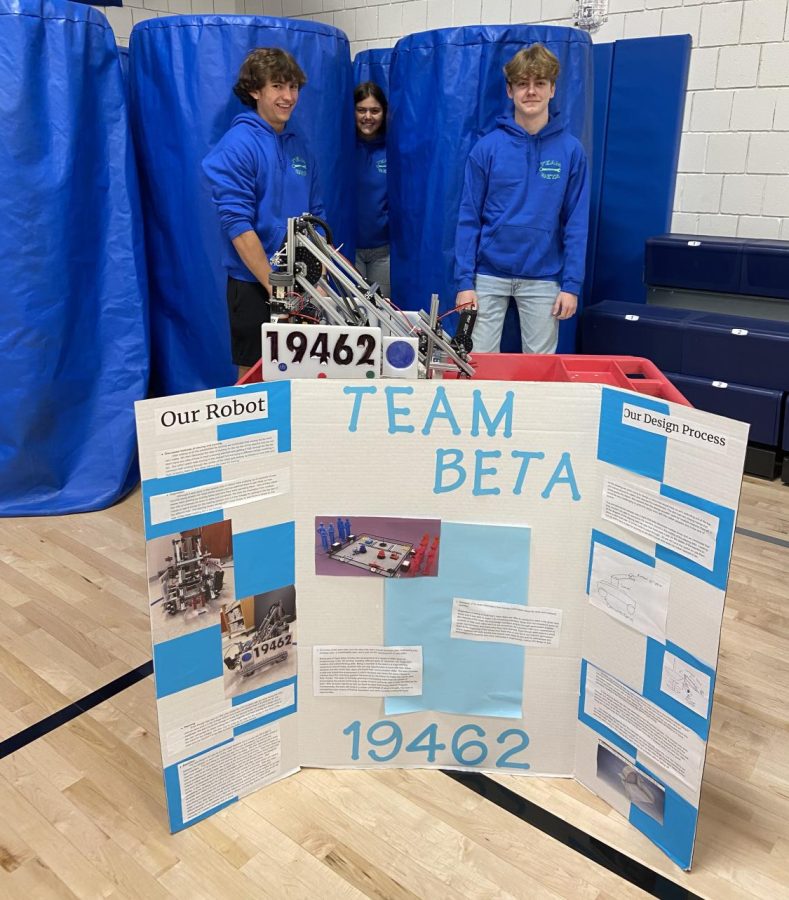 Team Beta, Nonnewaugs robotics team, represents at the Club Fair on Sept. 28.