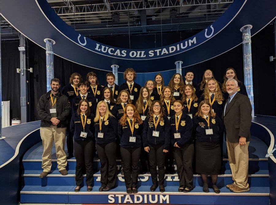 Nonnewaug+FFA+students+and+advisors+pose+at+Lucas+Oil+Stadium+in+Indianapolis+during+the+95th+National+FFA+Convention.