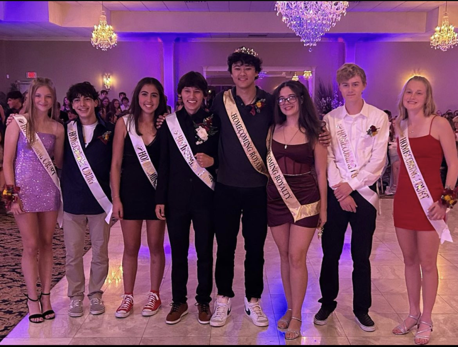 Nonnewaugs Homecoming Court pose for a picture from left to right: Mckenna Hardisty, Scott Viveros, Grace Walkup, Gavin Sandor, Dylan Chung, Kailey Moore, Adam Budrewicz, and Julianna Bellagamba. 