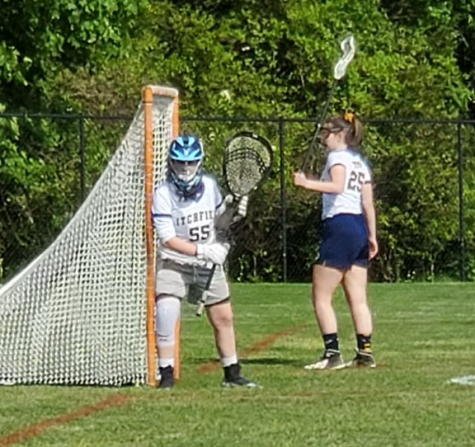 Nonnewaug senior Zoe Inglis, left, is a lacrosse goalie who will play next year at Merrimack College.