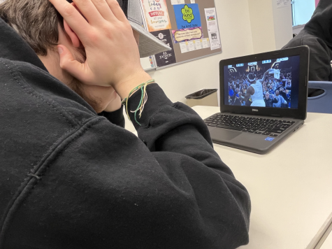 Nonnewaug Senior John Paul Cuccia watches Patrick Beverley and the Minnesota Timberwolves celebrate NBA Play-In Tournament win against the Los Angeles Clippers last year.