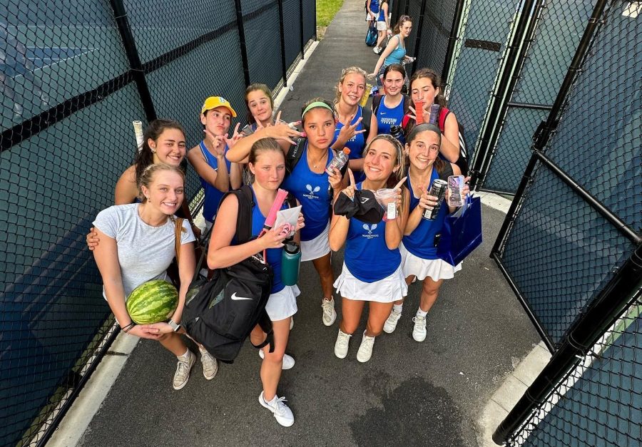 The Nonnewaug girls tennis team poses after clinching the Berkshire League championship May 12 against Shepaug.