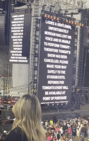 The video screen at Morgan Wallens concert in Mississippi broke the news to the audience that Wallen had lost his voice and canceled the show.