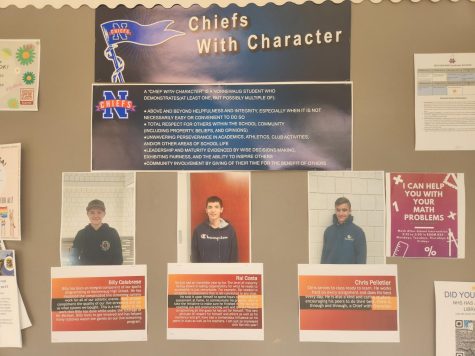 The month of June’s Chiefs With Character are displayed on the bulletin board near the guidance office.
