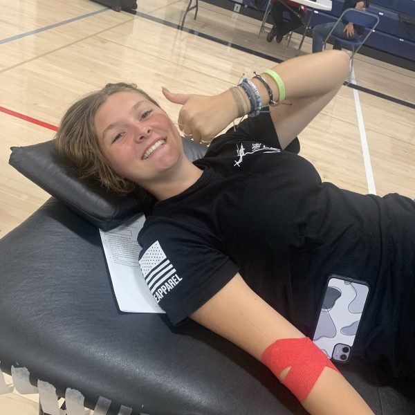 Kyleigh Paige poses while finishing up her blood donation.
