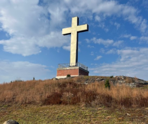 Holy Land’s newest cross. At night it is illuminated for all to see, as it has been since 2013, especially those driving on I-84.