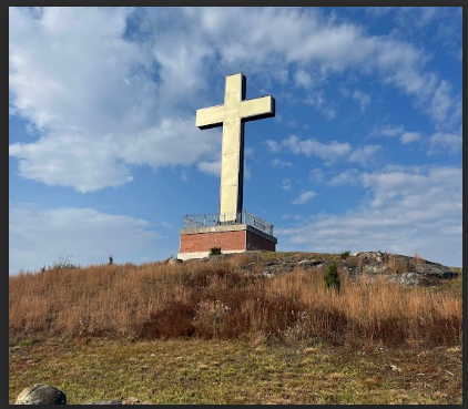 Holy Land’s newest cross. At night it is illuminated for all to see, as it has been since 2013, especially those driving on I-84. During the day it still remains a sight, the focus of many “What is that?” questions. 