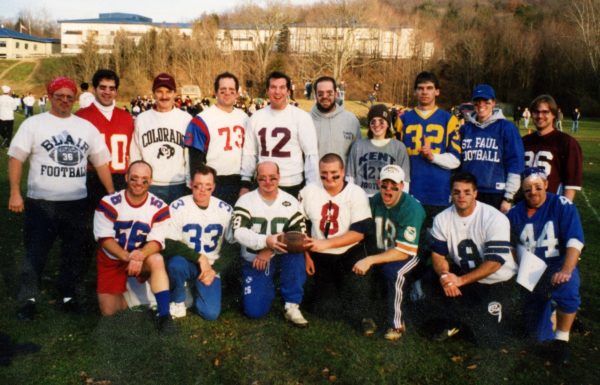 Nonnewaug’s faculty team poses for a picture before the Corn Bowl in the fall of 2002. Featured on this team were current teachers Dave Green, Arleigh Duff, Steve Bunovsky, Kathy Brenner, Chris York, and Toby Denman. (contributed)