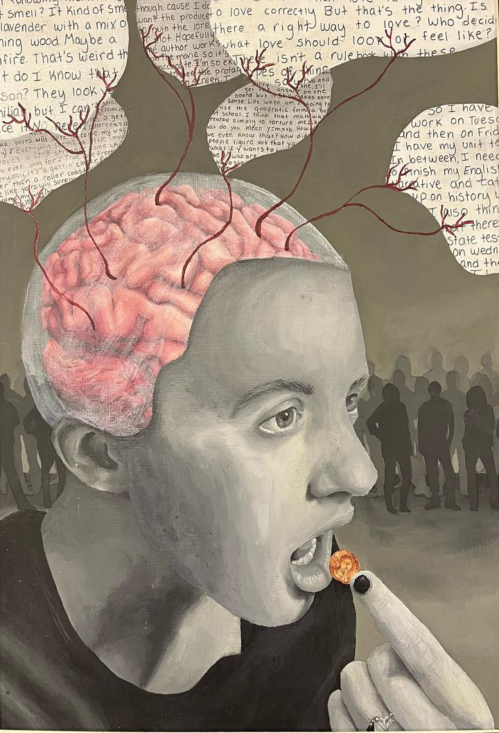 Junior AP Art student Kiera Jacobi’s finished piece, “A Penny For Your Thoughts.” (Courtesy of Kiera Jacobi)
