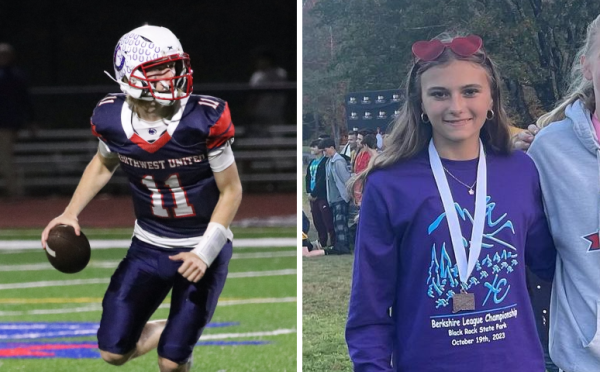 Senior football player Ben Roden, left, and freshman cross country runner Scarlett Ivey are the Chief Advocates October Athletes of the Month. (Photos courtesy Noreen Chung and Nonnewaug cross country)