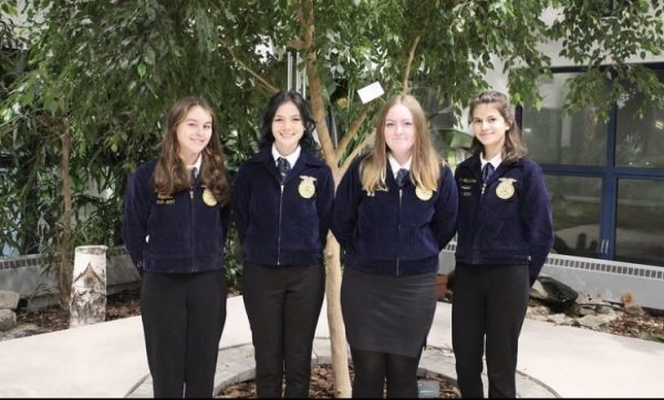 One of many Woodbury FFA teams competing in UConns competitions Friday will be the Floriculture CDE team comprised of, from left, Hannah Searless, Mae Addeo, Lily McDonald, and Amy Byler.