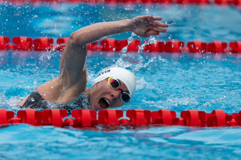Jess Davis competes in the swimming portion of the modern pentathlon at the 2023 Pan American Games in Santiago, Chile. (Courtesy of Joe Kusumoto/U.S. Modern Pentathlon)