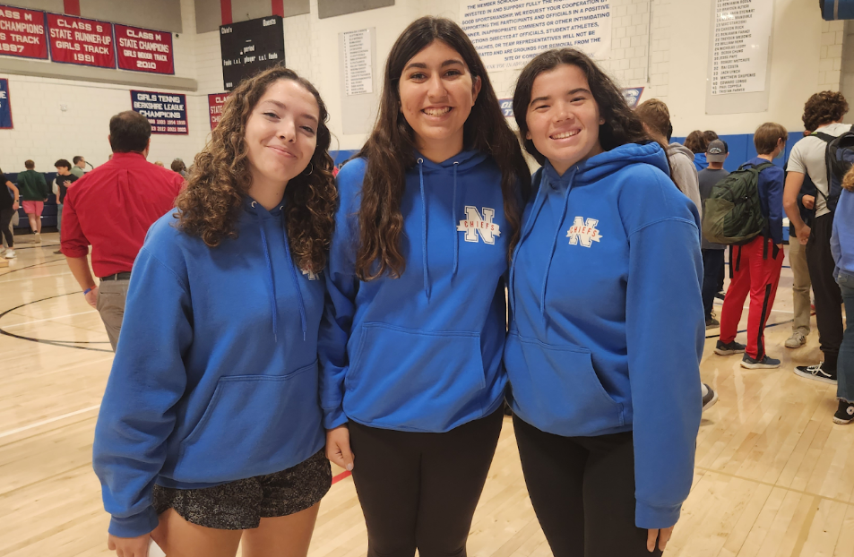 Nonnewaug juniors, from left, Ava Parks, Arabella Rosa, and Emma Jackson are all Anchors in the Harbor Program, a group of students who help new students feel welcome on campus. (Courtesy of the Harbor Program)