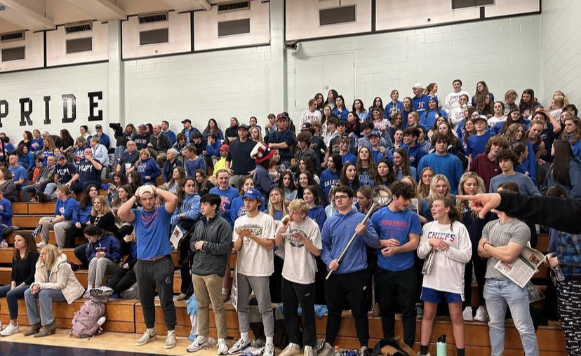 The Chiefs student section cheers on the basketball teams on last years rivalry night. Nonnewaugs boys and girls hoops teams will visit Shepaug on Jan. 5.