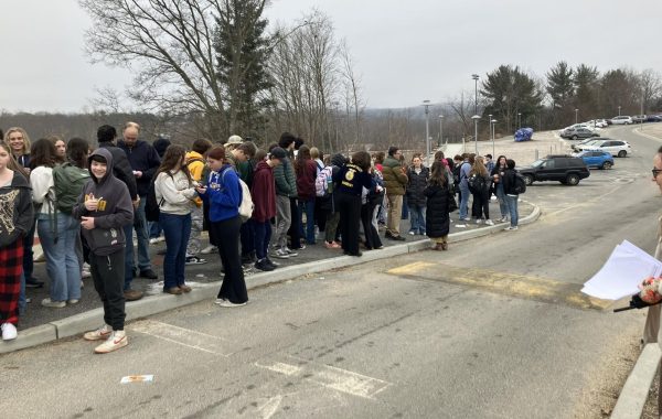 Nonnewaug students and staff assemble at one of the five rally points during the unexpected fire alarm before the start of classes Feb. 27. (Courtesy of Kyle Brennan)