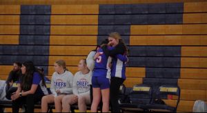 Nonnewaugs Ireland Starziski (5) embraces Julia Gwiazdoski and Aubrie Salisbury at the end of the Chiefs state tournament loss at East Haven. (Courtesy of Ty Starziski)