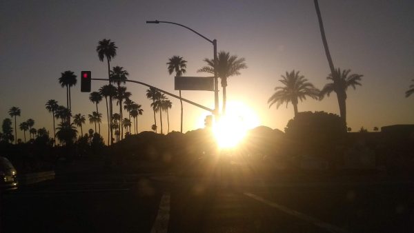 The sun sets during spring break in Scottsdale, Arizona on April 17, 2022.