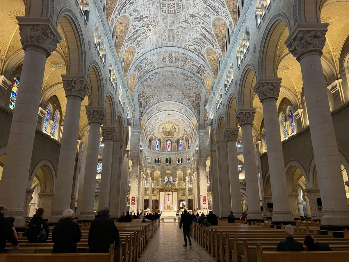 Students were encouraged to walk around the inside of the Sainte-Anne-de-Beaupré Basilica, where they listened in on the Saturday mass.