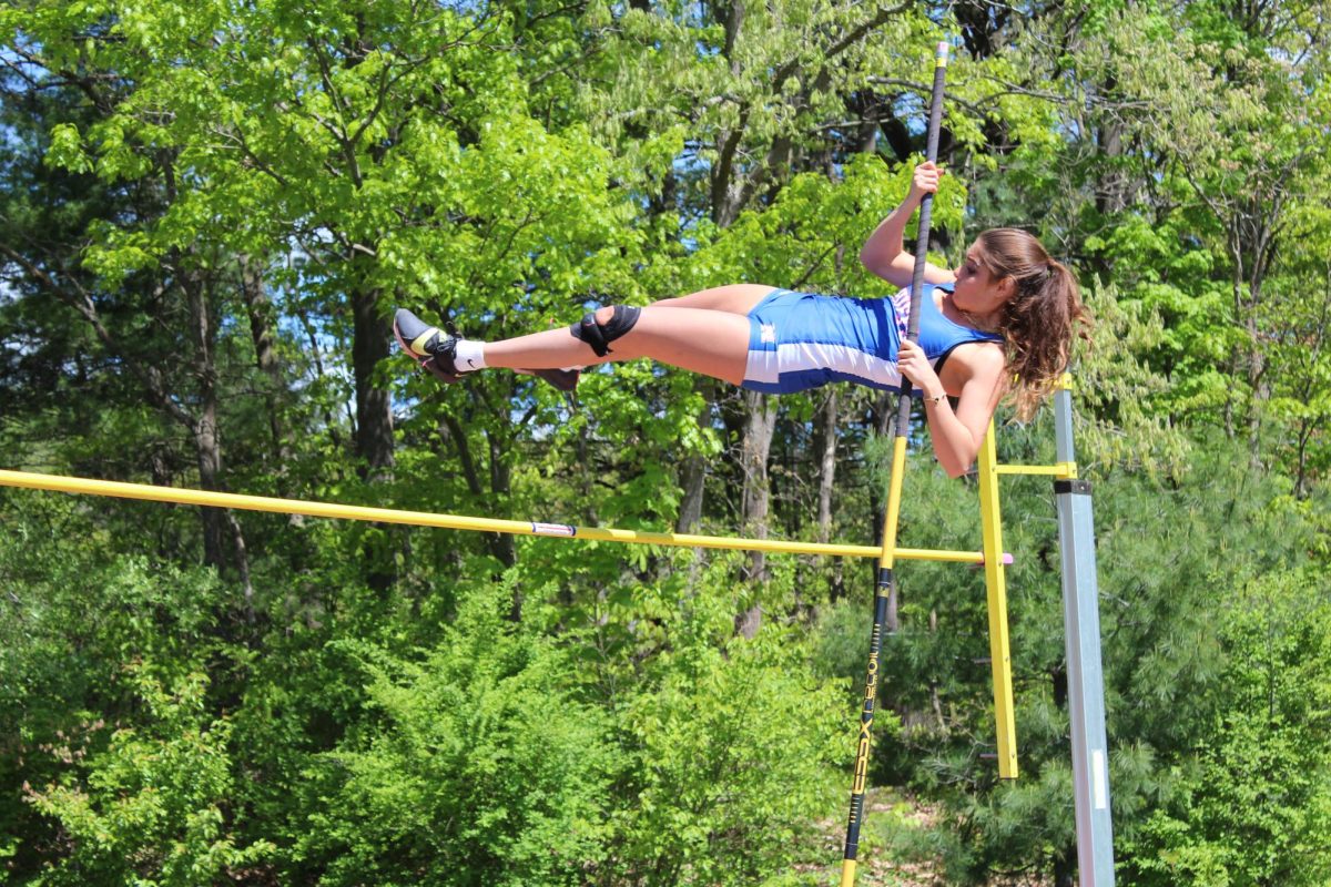 Sophomore Veronika Nicholas clears seven feet in pole vault; Nicholas got second place overall in the meet.