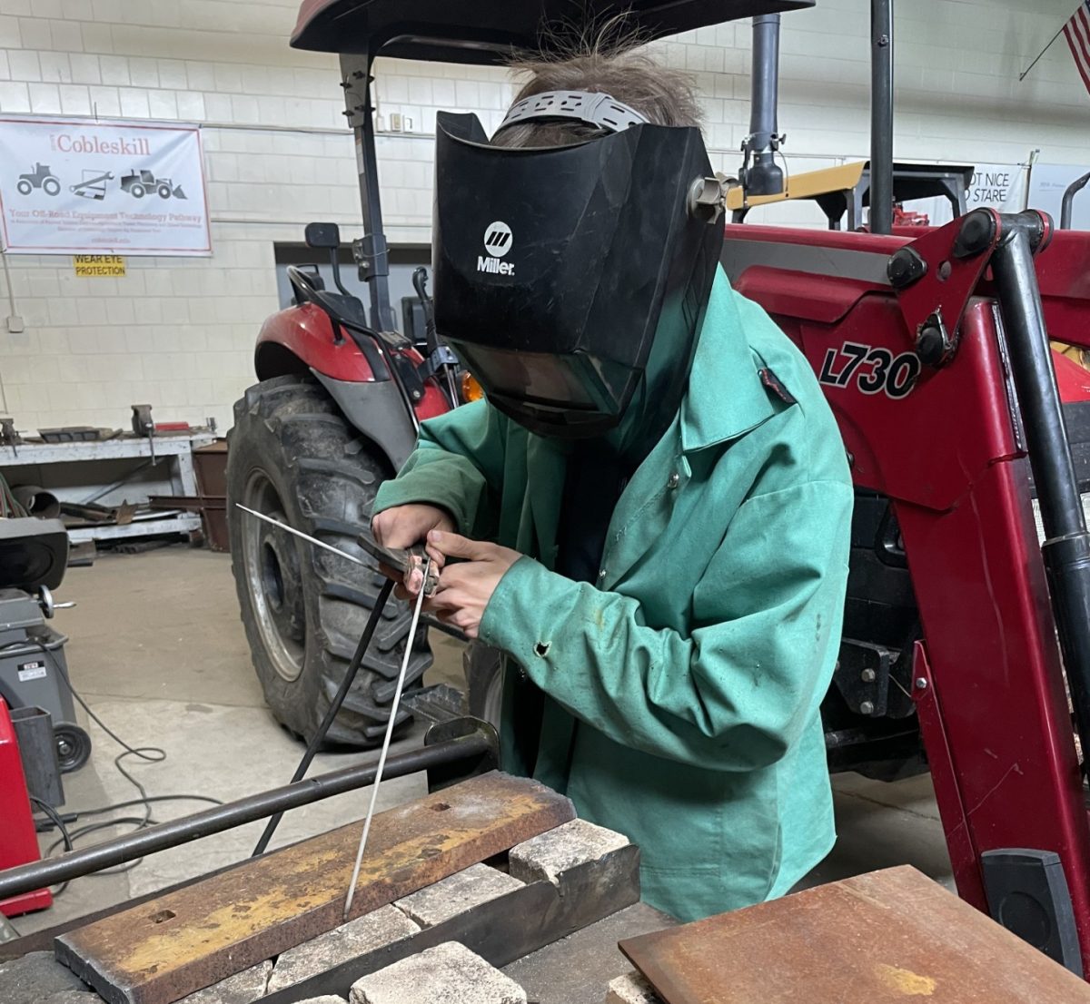 Mechanics CDE team member Chase Heidorn practices stick welding. The Woodbury FFA Mechanics CDE team will try to replace last years successful team that competed at the National FFA Convention. (Courtesy of the Woodbury FFA)