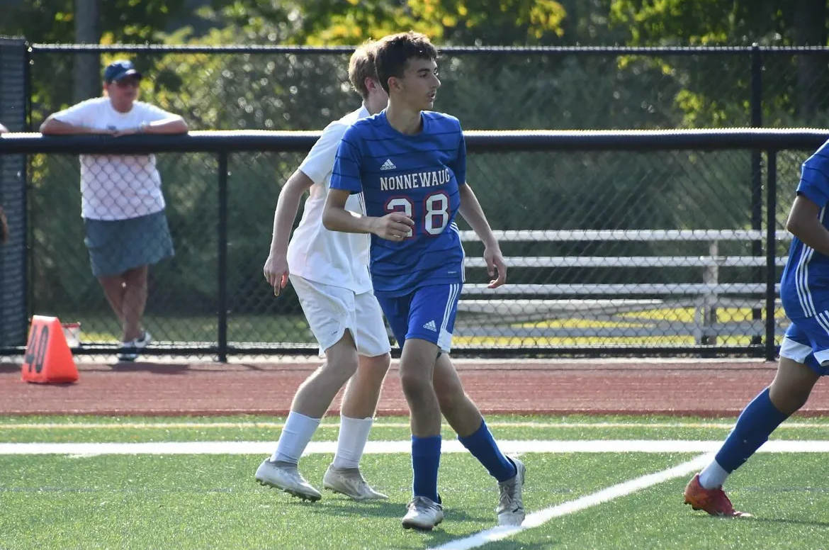 Vinnie Rose runs up field during a game earlier this season. Rose has scored nine goals through his first 15 games at Nonnewaug.