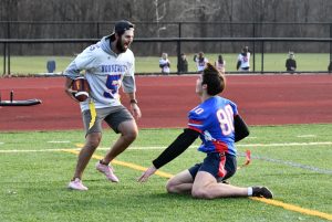 Sean McGee celebrates after scoring the game-winning touchdown over Matt Shupenis during the 2024 Corn Bowl game on Nov. 25.