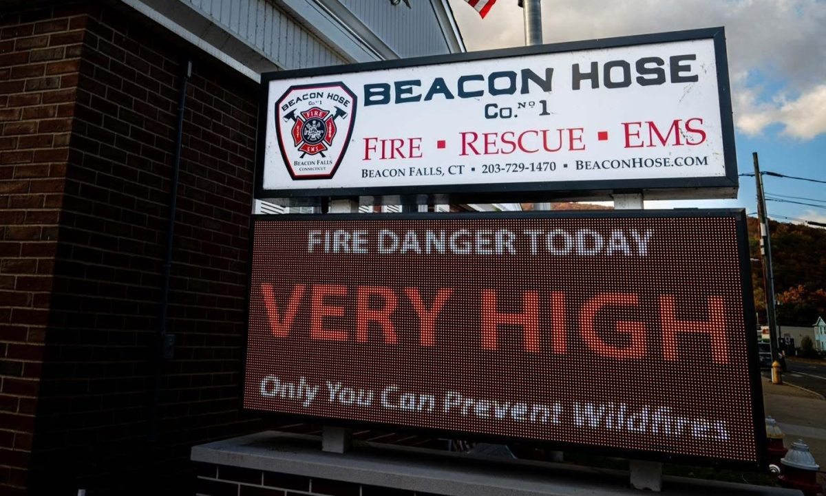 Beacon Hose Co. No. 1 displays a "very high" fire danger sign earlier this fall. Open burning has been illegal in many area towns over the past month due to excessive fire danger, leading to canceled bonfires. (Courtesy of Jim Shannon/Republican-American)