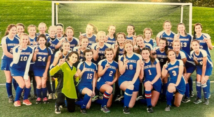 Jill Roden, front row, fourth from left, poses with her team after winning the 2018 Berkshire League championship. Roden is now Nonnewaug's assistant field hockey coach. (Courtesy of Nonnewaug Athletics)