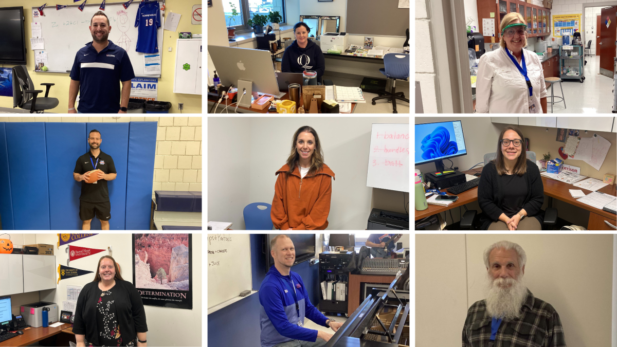 Among Nonnewaug's new staff members this fall include, clockwise from top left, Josh Kornblut, Katie Blake, Allison Buckley, Natalie Morrison, Steve Sorriero, Todd Gorski, Shannon Belanger, Kyle Tehan, and Alexandra Lacroix. (Max Sorcher and Isaac Spagnola)