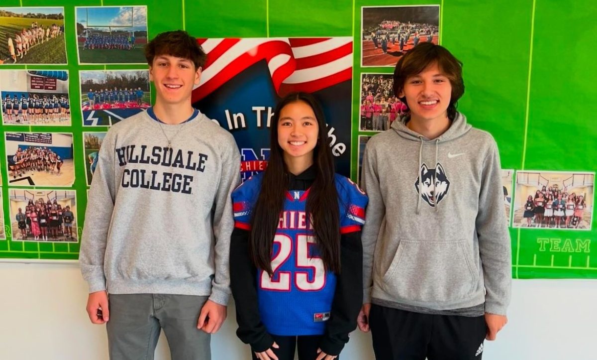 Three Nonnewaug student-athletes earned All-State honors this fall: from left, Luke Lodice, Ellie McDonald, and Gavin Sandor. (Courtesy of Nonnewaug Athletics/Instagram)