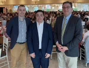 From left, Conor Gereg, James Gwiazdoski and John Dominello pose at the CIAC Unified Banquet at the Aqua Turf in Watertown. (Courtesy of Nonnewaug High School/Instagram)