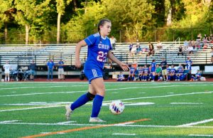 Rosie Makarewicz dribbles the ball at a soccer game this fall. (Courtesy of Jen Salisbury)