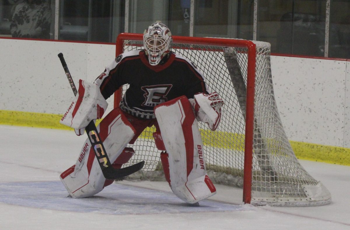 Westchester Express goalie Cam Packett, a Nonnewaug sophomore, defends the net against South Kent 15U AAA. (Courtesy of Kelly Packett)