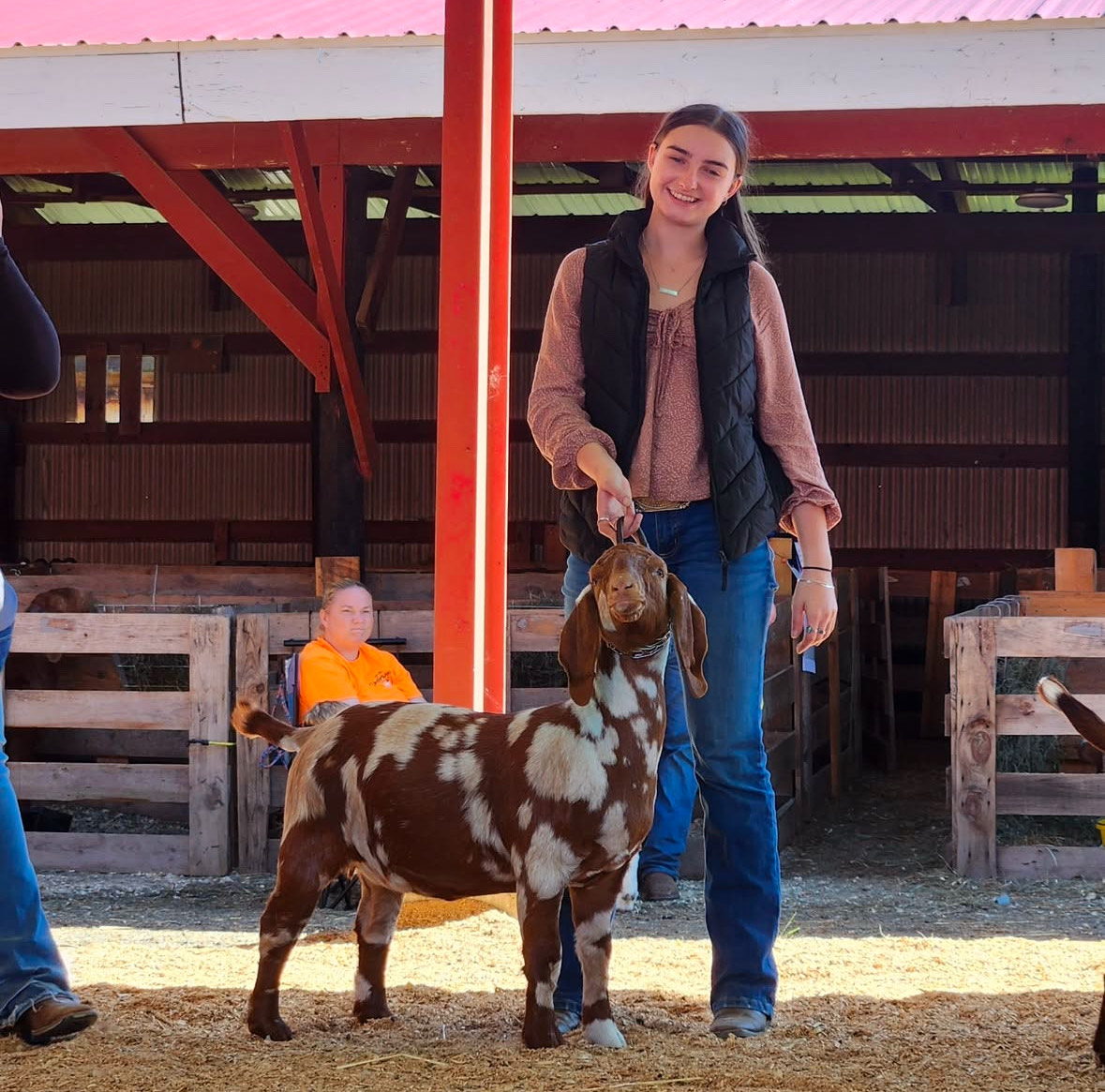 Senior Samantha Kostka Showing Boer goats in Greenfield Massachusetts for the Woodbury FFA Boer Goat show team and won a herdsmanship buckle. (Courtesy of Woodbury FFA instagram)

