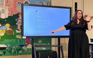 Region 14 Director of Teaching and Learning Taryn Fernandez presents at the district's curriculum night last year. (Courtesy of Region 14/Instagram)