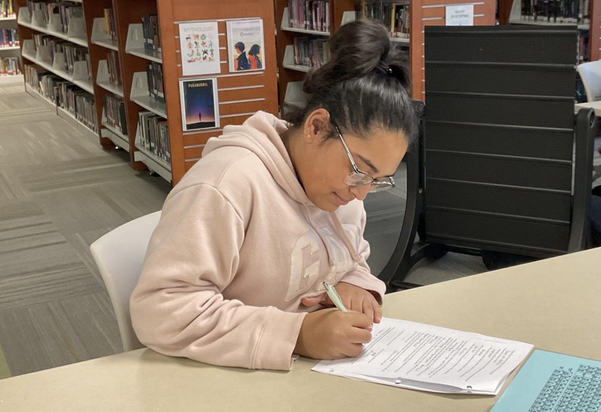 Junior Mumtahina Alam does her honors chemistry homework.