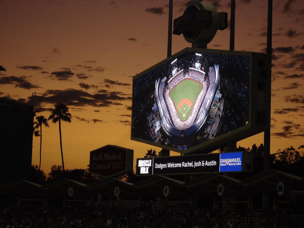 An overhead view of Dodger Stadium on the scoreboard during a game. The Dodgers had MLB's highest payroll in 2024.( Courtesy of Cal-America/Pixabay)