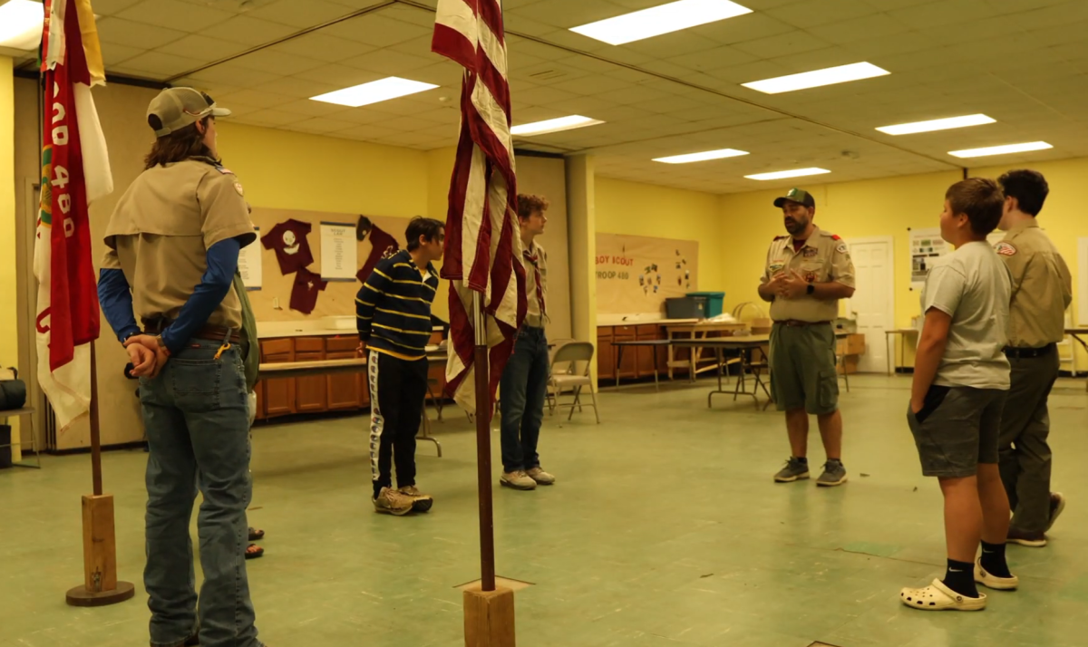 Scout Master Peter Gati conducts a meeting of Troop 480 in Woodbury. (Greg Voros '25)